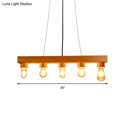 Modern wood 5 light rectangular chandelier – dining room ceiling light
