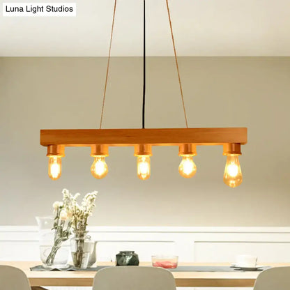 Modern wood 5 light rectangular chandelier – dining room ceiling light