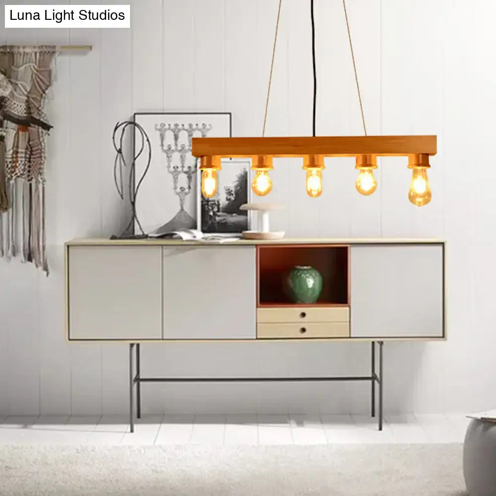 Modern wood 5 light rectangular chandelier – dining room ceiling light