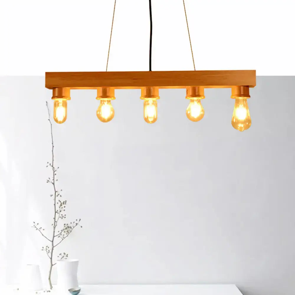 Modern wood 5 light rectangular chandelier – dining room ceiling light