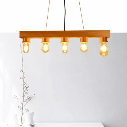 Modern wood 5 light rectangular chandelier – dining room ceiling light