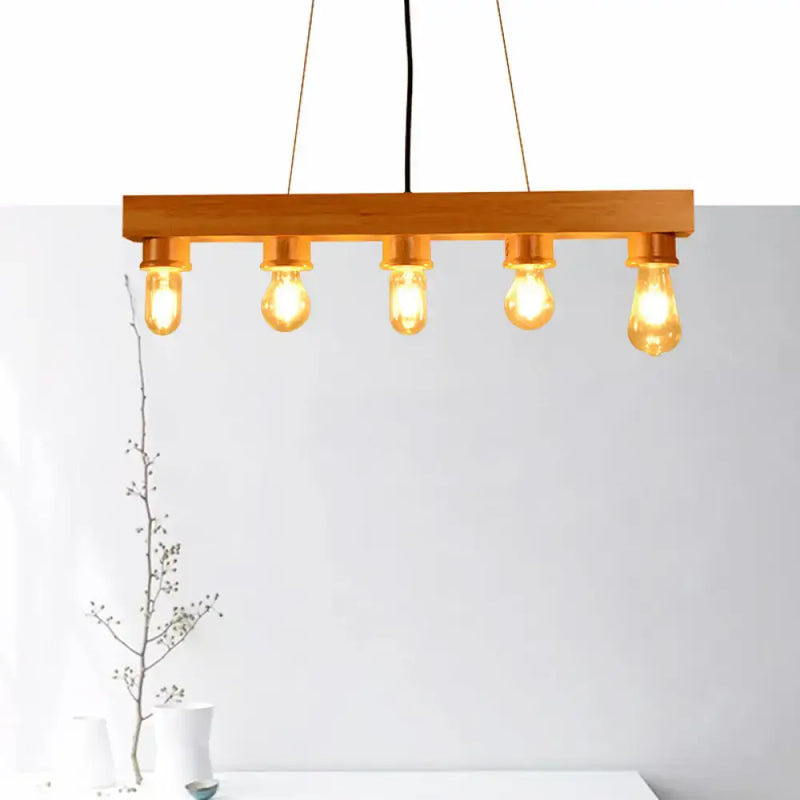 Modern wood 5 light rectangular chandelier – dining room ceiling light