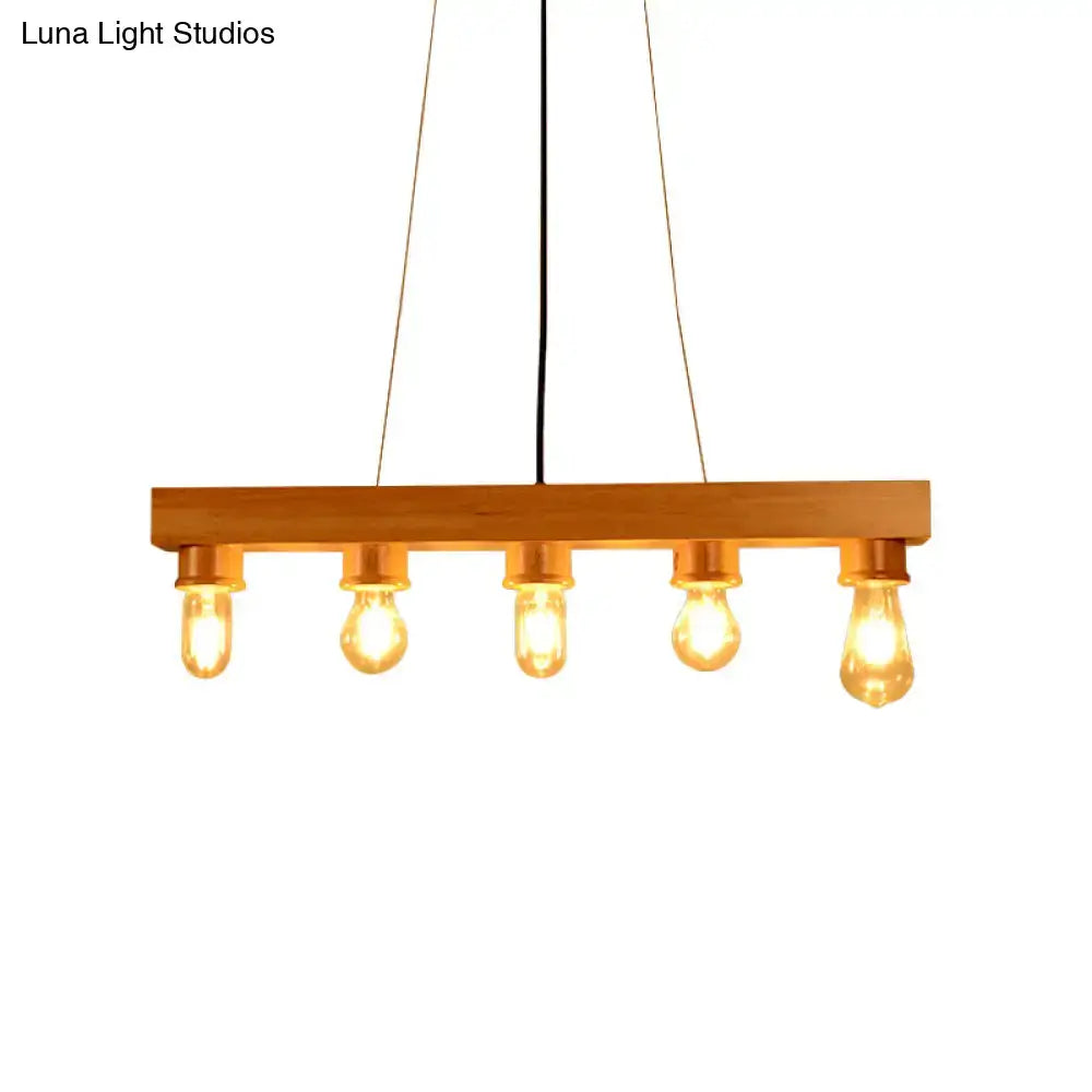 Modern wood 5 light rectangular chandelier – dining room ceiling light