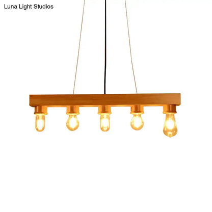 Modern wood 5 light rectangular chandelier – dining room ceiling light