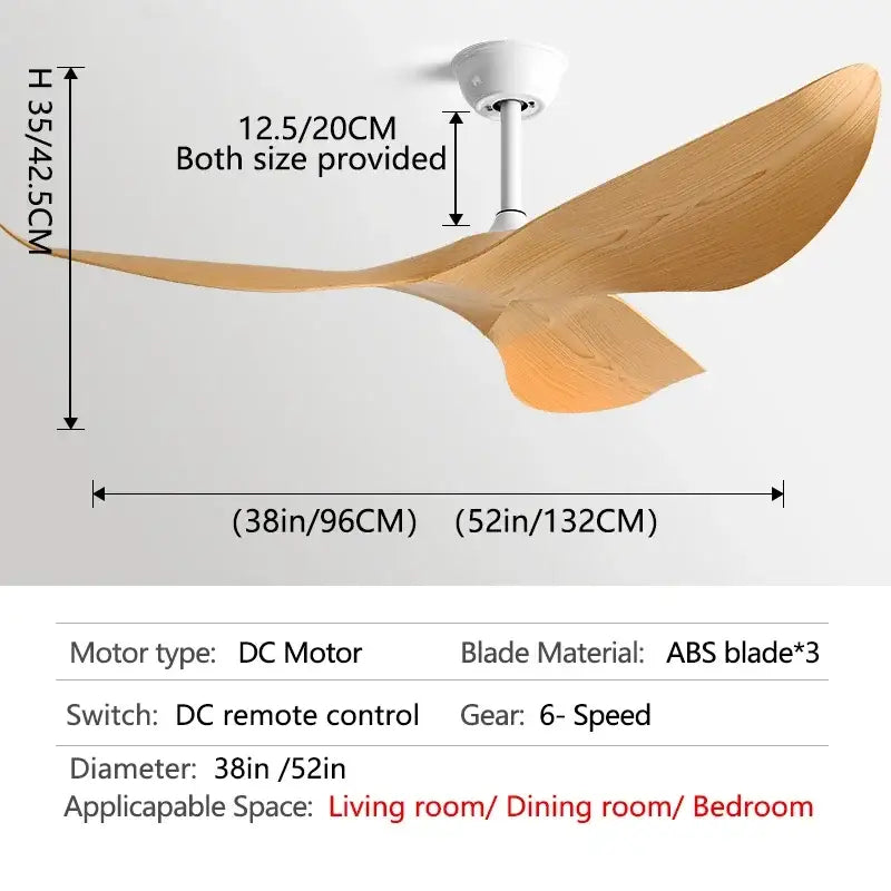 Modern wood 52 inch dc ceiling fan for living room