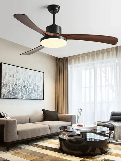 Modern wood 56 inch 3-leaf fan light with remote control dining room