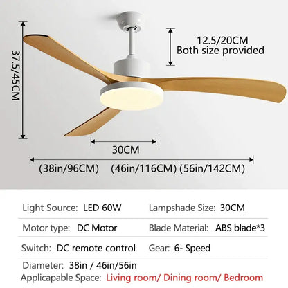 Modern wood 56 inch 3-leaf fan light with remote control dining room
