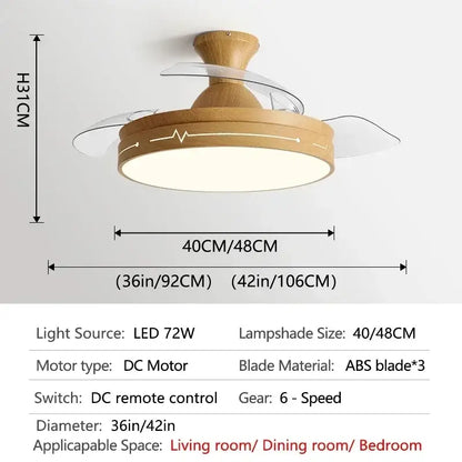 Modern wood and acrylic ceiling fan light bedroom fixture