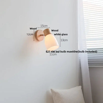 Modern wood and amber glass led wall sconce bedroom pull chain light