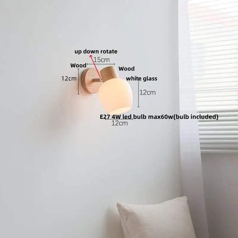 Modern wood and amber glass led wall sconce bedroom pull chain light