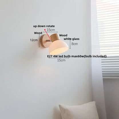 Modern wood and amber glass led wall sconce bedroom pull chain light