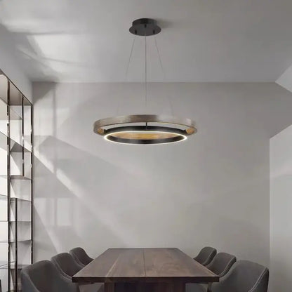 Modern wood and black double circular led chandelier dining room