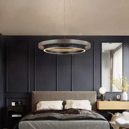 Modern wood and black double circular led chandelier dining room
