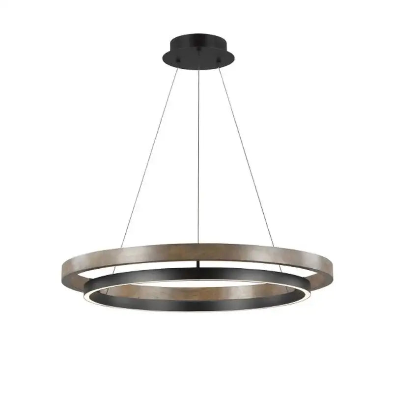 Modern wood and black double circular led chandelier dining room