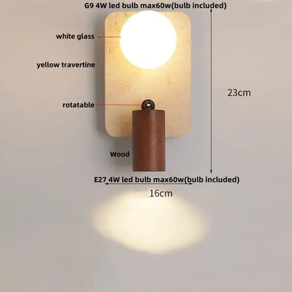 Modern wood and black iron wall light fixture bedroom sconce