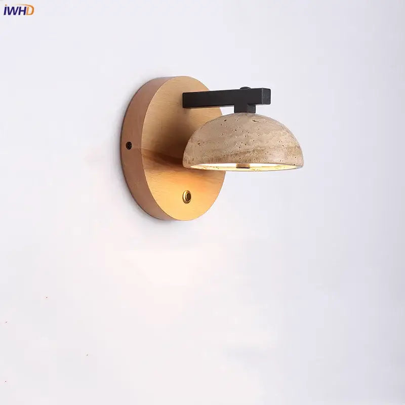 Modern wood and black iron wall light fixture bedroom sconce