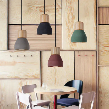Modern wood and concrete pendant light kitchen hanging fixture