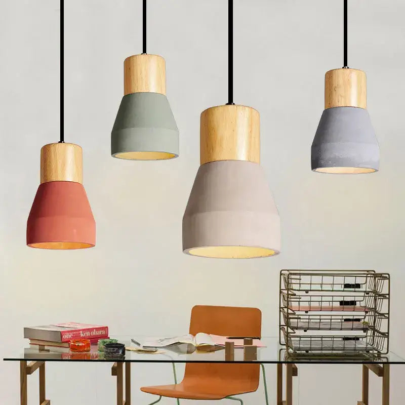 Modern wood and concrete pendant light kitchen hanging fixture