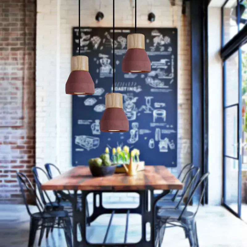 Modern wood and concrete pendant light kitchen hanging fixture