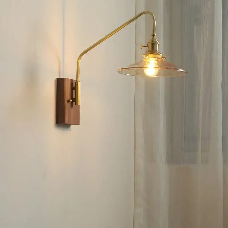 Modern wood and copper led wall sconce bedroom glass stair light
