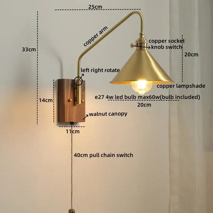 Modern wood and copper led wall sconce bedroom glass stair light
