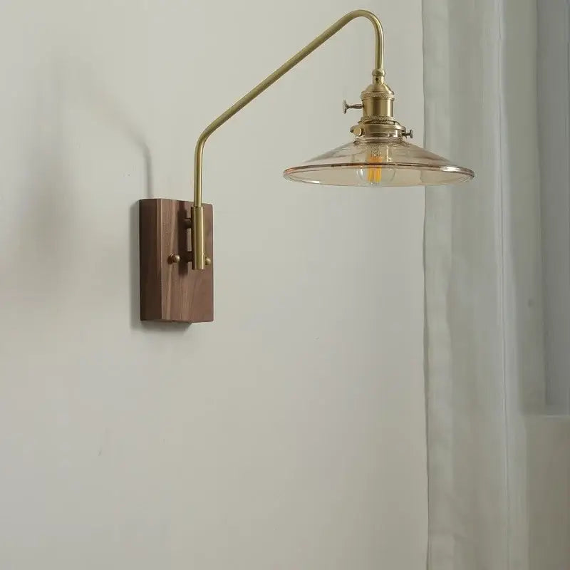 Modern wood and copper led wall sconce bedroom glass stair light