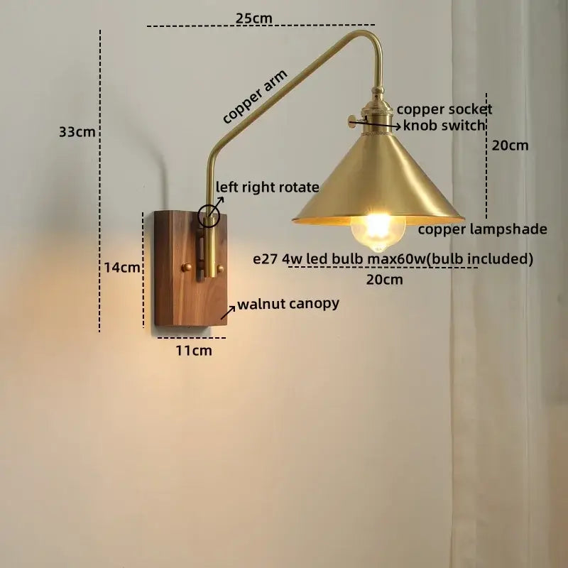 Modern wood and copper led wall sconce bedroom glass stair light