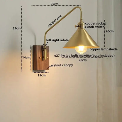 Modern wood and copper led wall sconce bedroom glass stair light