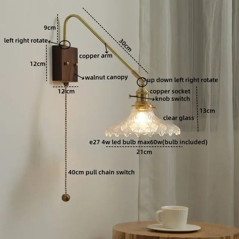 Modern wood and copper led wall sconce bedroom glass stair light