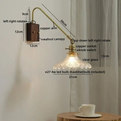 Modern wood and copper led wall sconce bedroom glass stair light