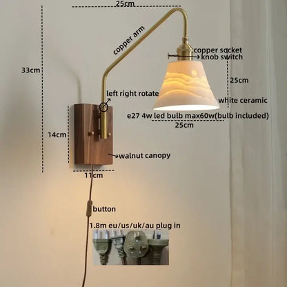 Modern wood and copper led wall sconce bedroom glass stair light