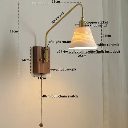 Modern wood and copper led wall sconce bedroom glass stair light