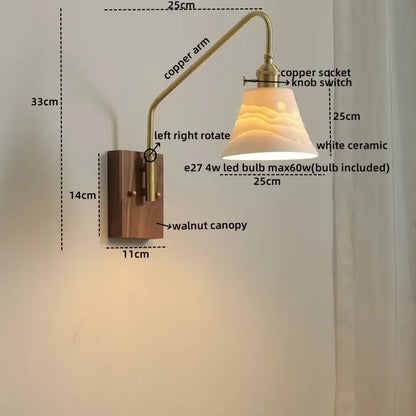 Modern wood and copper led wall sconce bedroom glass stair light