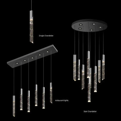 Modern wood and crystal column led chandelier staircase light