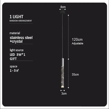 Modern wood and crystal column led chandelier staircase light