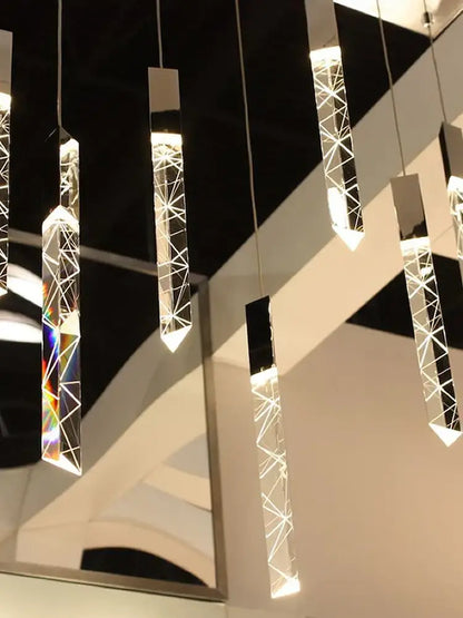 Modern wood and crystal column led chandelier staircase light