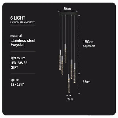 Modern wood and crystal column led chandelier staircase light