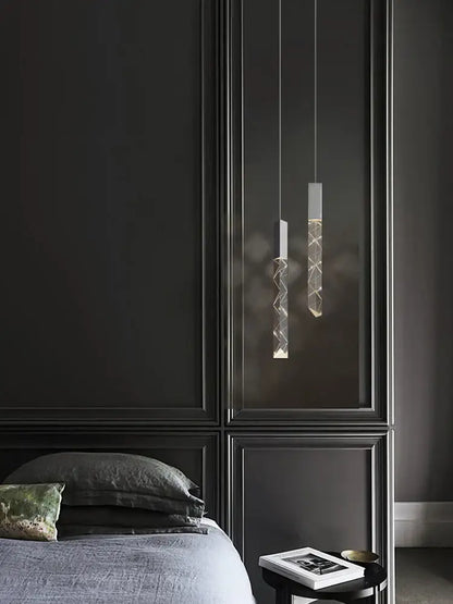 Modern wood and crystal column led chandelier staircase light