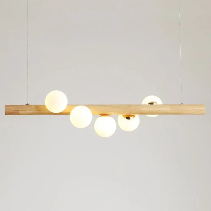 Modern wood and frosted glass suspension light for dining room