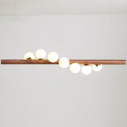 Modern wood and frosted glass suspension light for dining room