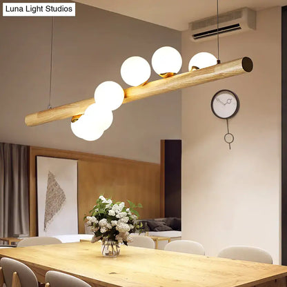 Modern wood and frosted glass suspension light for dining room