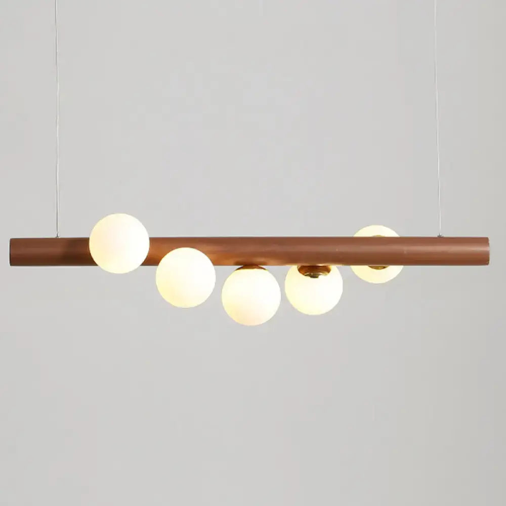 Modern wood and frosted glass suspension light for dining room