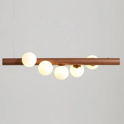 Modern wood and frosted glass suspension light for dining room