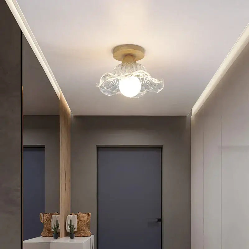 Modern wood and glass led ceiling lamp for bedroom clear and frosted