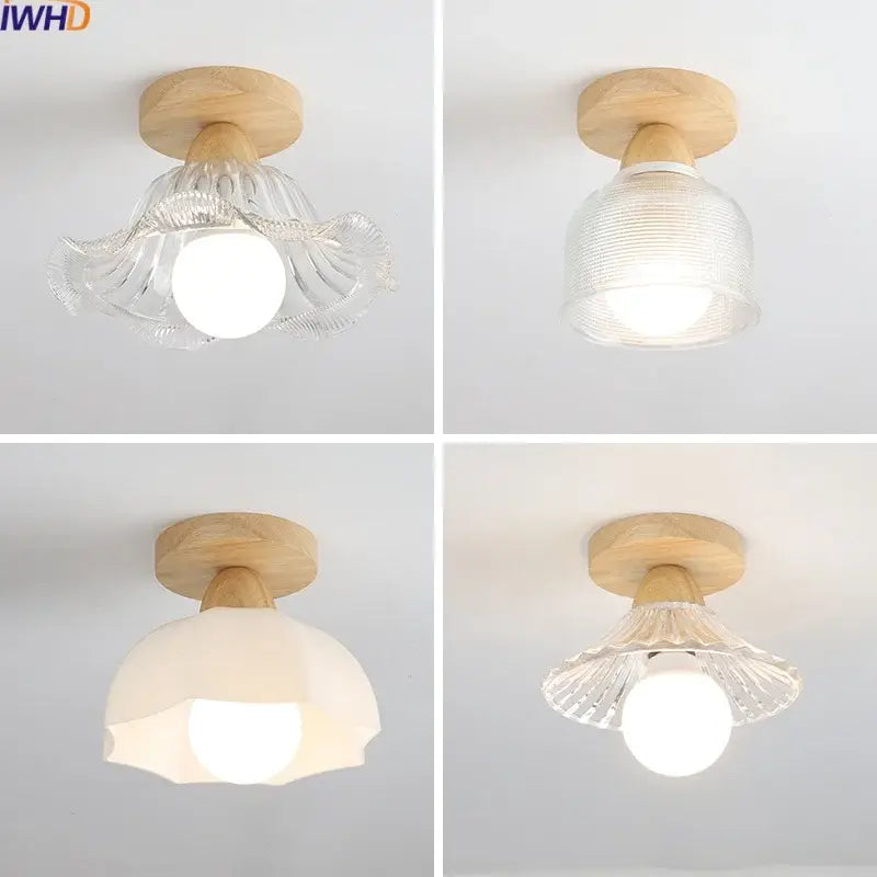 Modern wood and glass led ceiling lamp for bedroom clear and frosted