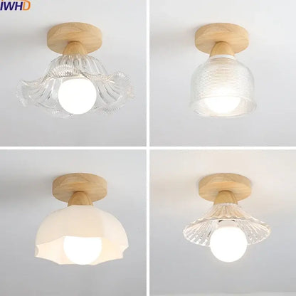 Modern wood and glass led ceiling lamp for bedroom clear and frosted