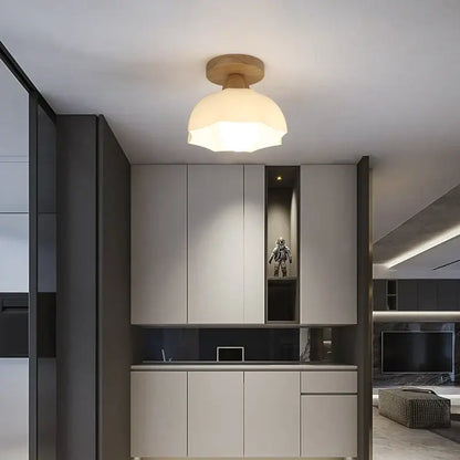 Modern wood and glass led ceiling lamp for bedroom clear and frosted