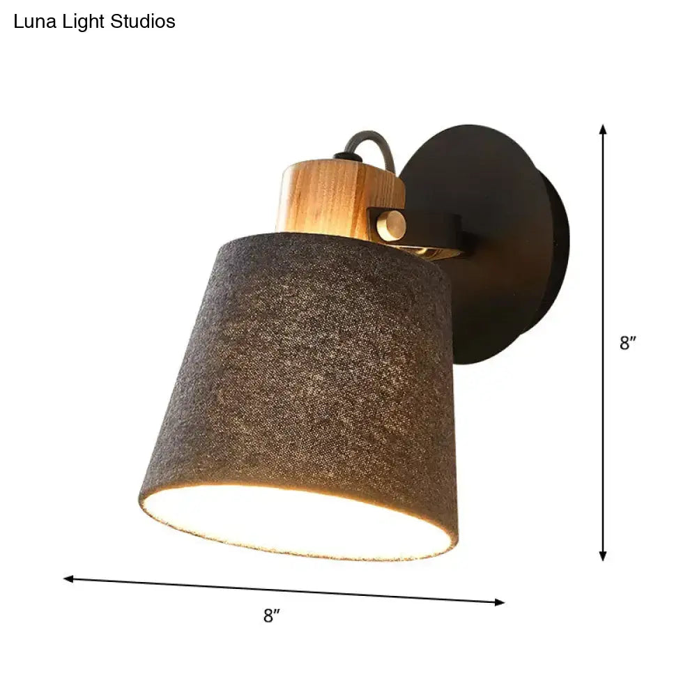 Modern wood and gray fabric shade wall lamp bedroom light
