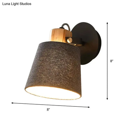Modern wood and gray fabric shade wall lamp bedroom light