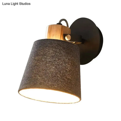 Modern wood and gray fabric shade wall lamp bedroom light
